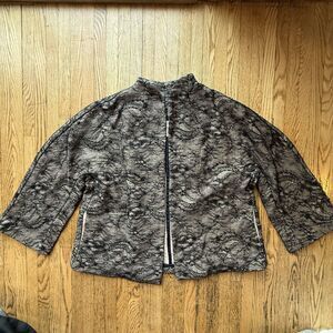 Chicos Jacket Women 3 XL Black Lace Overlay Embellished Mandarin Glam Chic MOTB